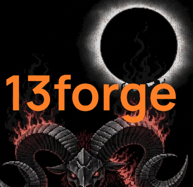 13forge — a black sun in eclipse over a horned ram wreathed in fire